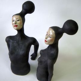 Paris Art Web - Sculpture - Melanie Bourget - Raku Ceramics Statue Duo 968