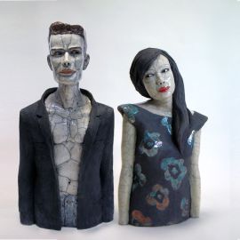 Paris Art Web - Sculpture - Melanie Bourget - Raku Ceramics Statue Duo 972