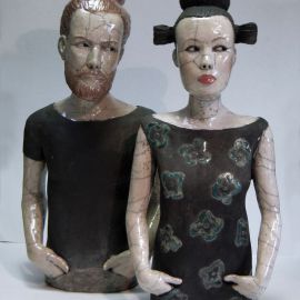 Paris Art Web - Sculpture - Melanie Bourget - Raku Ceramics Statue Duo 979