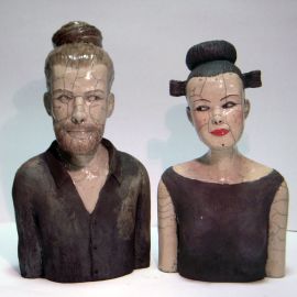 Paris Art Web - Sculpture - Melanie Bourget - Raku Ceramics Statue Duo 981