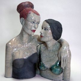 Paris Art Web - Sculpture - Melanie Bourget - Raku Ceramics Statue Duo 989